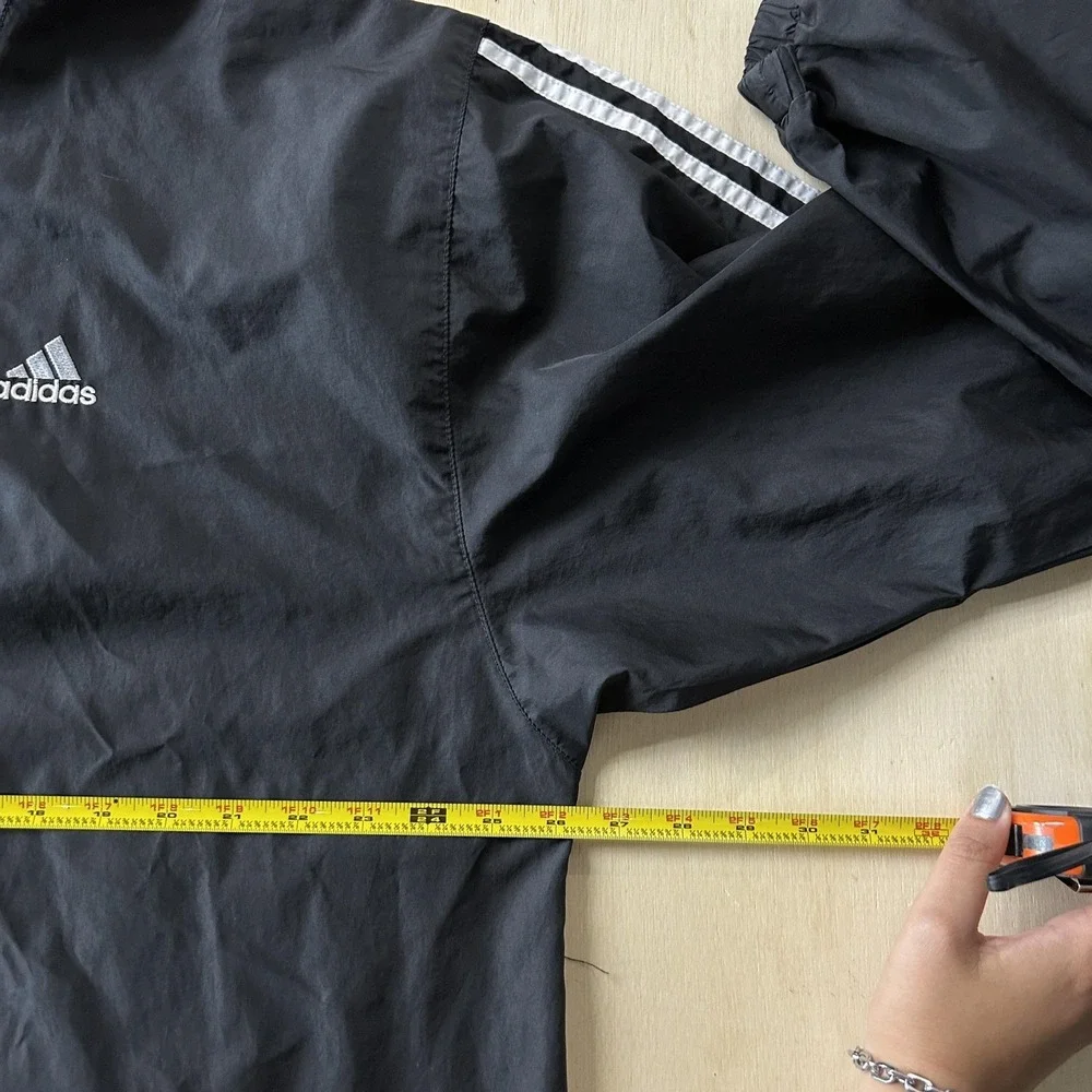 Vintage Adidas Windbreaker Jacket Mens XL Black Hooded 1/4 Zip Pullover Running